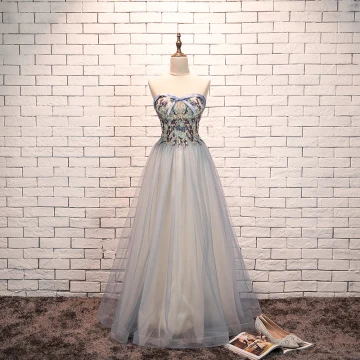 Charmant Bleu Ciel Robe De Soirée 2019 Princesse Amoureux Noeud Perle En Dentelle Fleur Sans Manches Dos Nu Longue Robe De Ceremonie