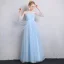 Modest / Simple Sky Blue Bridesmaid Dresses 2018 A-Line / Princess Shoulders Backless Short Sleeve Floor-Length / Long Wedding Party Dresses