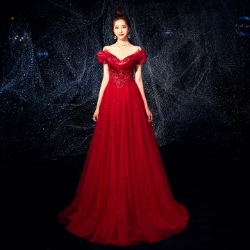 Charmig Burgundy Aftonklänningar 2019 Prinsessa Av Axeln Beading Paljetter Kristall Appliqués Spets Blomma Korta Ärm Halterneck Långa Formella Klänningar