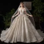 Luxe Champagne Robe De Mariée 2019 Robe Boule De l'épaule Perlage Paillettes Manches Courtes Dos Nu Royal Train