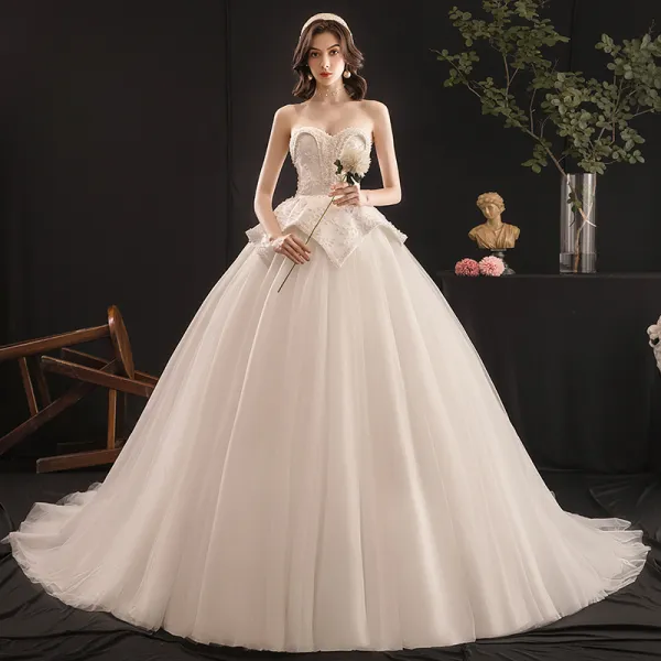 Charming Ivory Wedding Dresses 2019 Ball Gown Beading Pearl Sweetheart ...