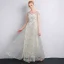 Chic / Beautiful Grey Bridesmaid Dresses 2018 A-Line / Princess Sash Glitter Scoop Neck Backless Short Sleeve Floor-Length / Long Wedding Party Dresses