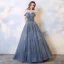 Charmant Meeresblau Abendkleider 2019 A Linie Off Shoulder Perlenstickerei Pailletten Ärmellos Rückenfreies Lange Festliche Kleider