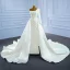 High End Elegante Ivory / Creme Satin Brautkleider / Hochzeitskleider 2021 A Linie One-Shoulder Perlenstickerei Perle Pailletten Lange Ärmel Rückenfreies Kathedrale Schleppe Hochzeit