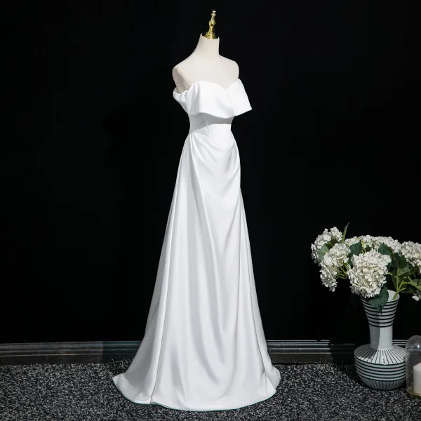 Schlicht Ivory / Creme Abendkleider 2025 A Linie Bandeau Ärmellos Rückenfreies Lange Abend Festliche Kleider