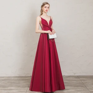 Chic Bordeaux Robe De Soirée 2019 Princesse Bretelles Spaghetti Sans Manches Dos Nu Longue Robe De Ceremonie