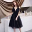 Charmant Noire Robe De Soirée 2019 Princesse Bretelles Spaghetti Étoile Paillettes Manches Courtes Dos Nu Mi-Longues Robe De Ceremonie