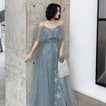 Charming Jade Green Evening Dresses 2019 A Line Princess Spaghetti Straps Star Lace Sleeveless Backless Floor Length Long Formal Dresses