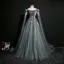 Élégant Gris Robe De Bal 2019 Princesse Encolure Dégagée Paillettes En Dentelle Fleur Manches Longues Dos Nu Longue Robe De Ceremonie