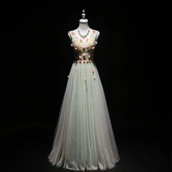 Elegant Sage Green Evening Dresses 2019 A Line Princess V Neck Beading Pearl Appliques Sleeveless Backless Floor Length Long Formal Dresses