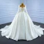 High-end Elegant Ivory Pearl Satin Wedding Dresses 2021 Ball Gown Beading Scoop Neck Long Sleeve Cathedral Train Wedding