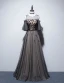 Eleganta Svarta Aftonklänningar 2019 Prinsessa Urringning Beading Kristall Appliqués Korta ärm Halterneck Långa Formella Klänningar
