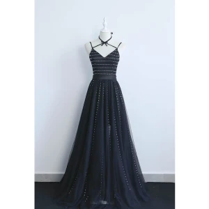Chic Noire Robe De Soirée 2019 Princesse Titulaire Faux Diamant Sans Manches Dos Nu Longue Robe De Ceremonie