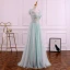 Chic / Beautiful Sage Green Evening Dresses  2019 A-Line / Princess Square Neckline Pearl Sequins Lace Flower Sleeveless Backless Floor-Length / Long Formal Dresses