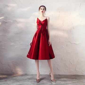 Hermoso Borgoña De Fiesta Vestidos De Graduación 2019 A Line Princess Spaghetti Straps Bowknot Sin Mangas Sin Espalda Por La Rodilla Vestidos Formales