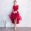 Charming Burgundy Party Dresses 2019 A-Line / Princess Scoop Neck 1/2 Sleeves Lace Flower Asymmetrical Formal Dresses