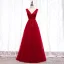Chic / Belle Bordeaux Robe De Soirée 2019 Princesse V-Cou Perlage Cristal En Dentelle Fleur Sans Manches Dos Nu Longue Robe De Ceremonie