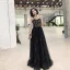 Modern / Fashion Black Gold Evening Dresses  2019 A-Line / Princess Spaghetti Straps Sequins Sleeveless Backless Floor-Length / Long Formal Dresses