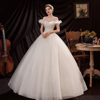 Abordable Ivoire Robe De Mariée 2021 Robe Boule De L 039 Épaule Perlage Paillettes Sans Manches Dos Nu Longue Mariage