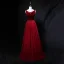 Chic / Belle Bordeaux Robe De Bal 2018 Princesse Cristal Faux Diamant Daim V-Cou Dos Nu Sans Manches Longue Robe De Ceremonie