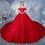 Stunning Red Wedding Dresses 2019 A-Line / Princess Off-The-Shoulder Beading Pearl Sequins Lace Flower Short Sleeve Backless Royal Train