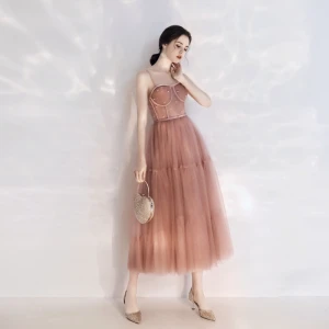 Chic Belle Champagne De Retour Robe De Graduation 2019 Princesse Corset Bretelles Spaghetti Perle Paillettes Sans Manches Dos Nu Longueur Cheville Robe De Ceremonie