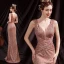 Scintillantes Sexy Or Rose Paillettes Robe De Soirée 2021 Trompette / Sirène V-Cou Sans Manches Dos Nu Longue Robe De Ceremonie