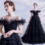 Chic / Beautiful Black Ruffle Prom Dresses 2021 A-Line / Princess Spaghetti Straps Short Sleeve Backless Sweep Train Formal Dresses