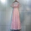 Chic / Belle Rougissant Rose Robe De Bal 2018 Princesse En Dentelle Fleur Cristal Faux Diamant Encolure Dégagée Dos Nu Manches Courtes Longueur Cheville Robe De Ceremonie