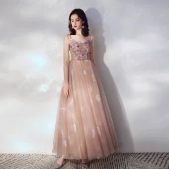 Chic Belle Perle Rose Robe De Soirée 2019 Princesse Bretelles Spaghetti Perlage Appliques En Dentelle Fleur Paillettes Sans Manches Dos Nu Longue Robe De Ceremonie