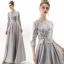 Modern / Fashion Silver Evening Dresses  2019 A-Line / Princess Scoop Neck Sequins 3/4 Sleeve Backless Floor-Length / Long Formal Dresses