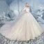 Chic / Belle Champagne Robe De Mariée 2019 Princesse Encolure Dégagée Perlage Gland Perle En Dentelle Fleur Appliques Faux Diamant 1/2 Manches Dos Nu Cathedral Train