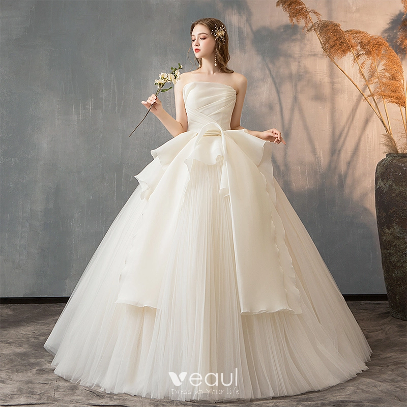 Elegant Solid Color Ivory Wedding Dresses 2019 A-Line / Princess