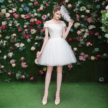 Sexy Ivory Party Dresses Crossed Straps 2019 A Line Princess Off The Shoulder Sequins Lace Flower Short Sleeve Backless Short Formal Dresses