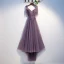 Chic / Beautiful Grape Evening Dresses  2019 A-Line / Princess Spaghetti Straps Beading Crystal Lace Flower Short Sleeve Backless Asymmetrical Formal Dresses