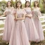 Mode Rougissant Rose Robe Demoiselle D'honneur 2021 Princesse Encolure Dégagée En Dentelle Fleur Appliques Manches Courtes Dos Nu Longue Robe Pour Mariage