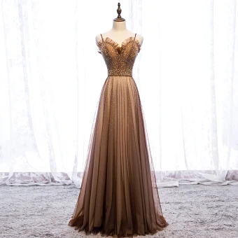 Charmant Noire Doré Robe De Soirée 2019 Princesse Bretelles Spaghetti Perlage Perle Faux Diamant Paillettes Sans Manches Dos Nu Longue Robe De Ceremonie
