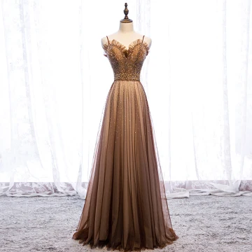 Charmant Noire Doré Robe De Soirée 2019 Princesse Bretelles Spaghetti Perlage Perle Faux Diamant Paillettes Sans Manches Dos Nu Longue Robe De Ceremonie