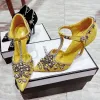 Chic / Beautiful Yellow Evening Party Womens Shoes 2019 Crystal Rhinestone Suede T-Strap 10 cm Stiletto Heels Pointed Toe High Heels