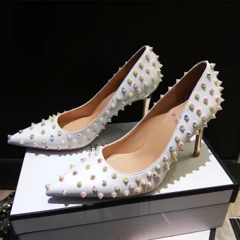 Modern Fashion Ivory Evening Party Pumps 2019 Rivet 9 Cm Stiletto Heels Pointed Toe Pumps