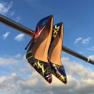 Mooie Prachtige Multi Kleuren Graffiti Avond Pumps 2019 Polyester Lakleer 12 Cm Naaldhakken Stiletto Spitse Neus Pumps