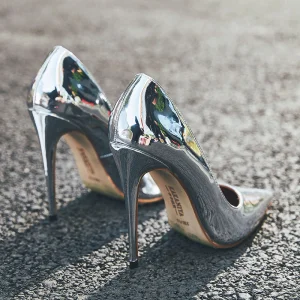 Chic Belle Argenté Soirée Escarpins 2019 Cuir Verni 11 Cm Talons Aiguilles À Bout Pointu Escarpins