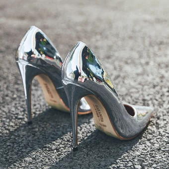 Chic Beautiful Silver Evening Party Pumps 2019 Patent Leather 11 Cm Stiletto Heels Pointed Toe Pumps