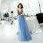 Charming Ocean Blue Evening Dresses  2019 A-Line / Princess V-Neck Beading Crystal Sleeveless Backless Floor-Length / Long Formal Dresses
