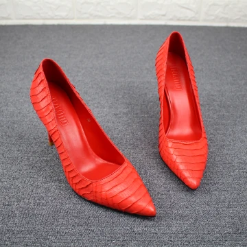 Mooie Prachtige Rode Avond Pumps 2019 Leer Slangenprint 9 Cm Naaldhakken Stiletto Spitse Neus Pumps