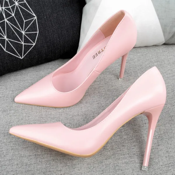 Chic / Beautiful Blushing Pink Evening Party Pumps 2019 Patent Leather 10 cm Stiletto Heels Pointed Toe Pumps