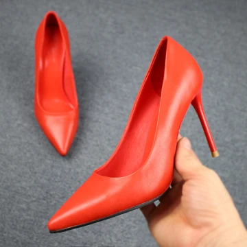 Simple Rouge Désinvolte Escarpins 2019 Cuir 9 Cm Talons Aiguilles À Bout Pointu Escarpins