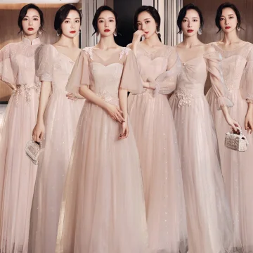 Élégant Rougissant Rose Robe Demoiselle D Honneur 2021 Princesse V Cou En Dentelle Fleur Manches Courtes Dos Nu Longue Robe Pour Mariage