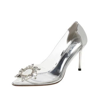 Sexy Transparent Silver Evening Party Rhinestone Pumps 2021 9 Cm Stiletto Heels Pointed Toe Pumps High Heels