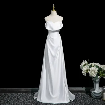 Enkel Elfenben Selskapskjoler 2025 Prinsesse Strapless Uten Ermer Ryggløse Lange Aften Formelle Kjoler